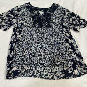 J. Jill Navy and White Floral Blouse